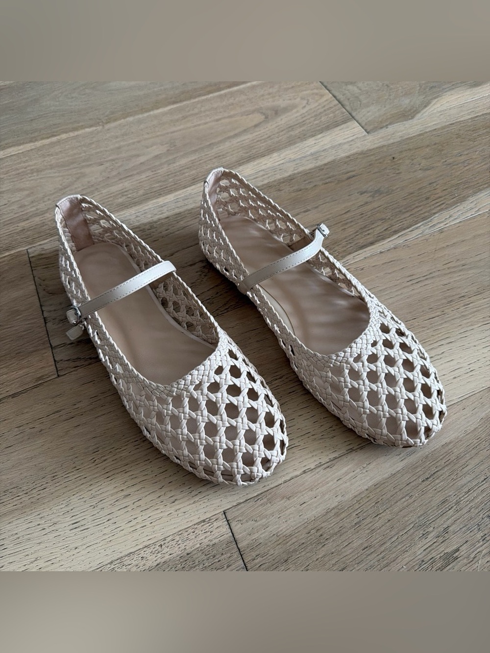 Cream crochet style flats